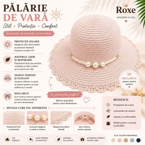 Pălărie Damă Roz Pudrat de Vară cu Perle Decorative – Bor Lat, Reglabilă și Elegantă - Img 2