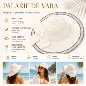 Palarie de vara alba eleganta cu funda decorativa pentru plaja si vacante - Img 2
