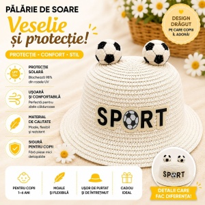 Palarie de Vara Alba Sport pentru Copii, cu Design Minge Fotbal si Protectie UV - Img 2