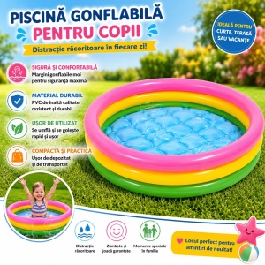 Piscină Gonflabilă pentru Copii 118 cm – Piscină Inflabilă Rotundă din PVC, Multicoloră - Img 2