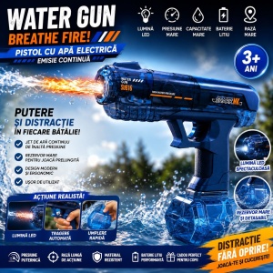Pistol cu Apă Electric Albastru cu LED, Jet Continuu și Baterie Reîncărcabilă pentru Copii - Img 2