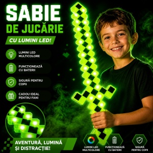 Sabie de jucărie verde, cu lumini , 62 cm – sabie din plastic pentru copii - Img 2