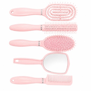 Set de 4 Perii de Păr și Oglindă cu Suport, Roz – Kit Complet pentru Îngrijire și Styling - Img 2