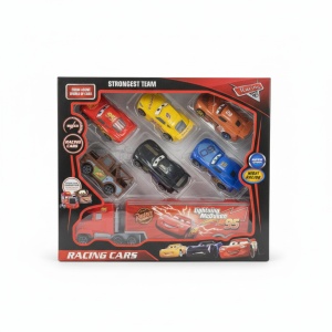 Set Joc Trailer Camion Curse din Plastic cu Mașinuțe Multicolore pentru Copii 3+