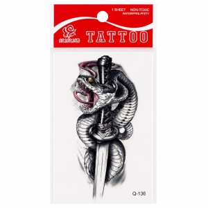 Tatuaj Temporar Semipermanent Șarpe și Sabie 10 cm – Design Realist în Stil Warrior