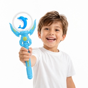 Baghetă magică cu lumini LED, delfin albastru 36 cm – jucărie copii cu efecte luminoase și sunete - Img 2