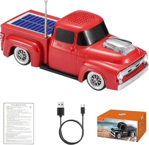Boxa portabila Bluetooth masina vintage, radio FM, panou solar, USB, TF, lumini LED, rosu - Img 2