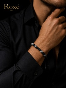 Bratara reglabila Roxe barbati negru cu alb design modern elegant premium - Img 3