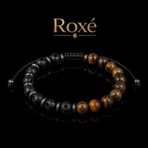 Bratara reglabila Roxe barbati negru mat si maro lucios stil elegant modern - Img 2