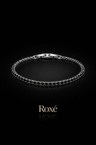 Bratara Roxe eleganta, argintie cu cristale negre, 18 cm, material inoxidabil - Img 2