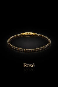 Bratara Roxe eleganta aurie cu cristale negre , 18 cm, material inoxidabil - Img 2