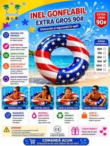 Colac Gonflabil 90 cm Model Steag – Colac Gonflabil Extra Gros pentru Piscină și Plajă - Img 2