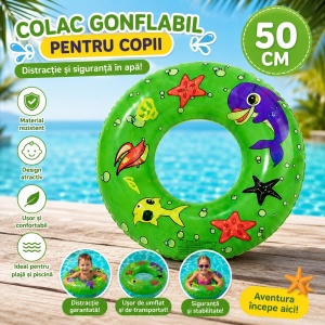 Colac Gonflabil pentru Copii 50 cm cu Imprimeu Marin Verde – Ideal pentru Piscină și Plajă - Img 2