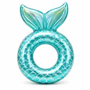 Colac gonflabil sirena turcoaz pentru copii, 90 cm, cu spatar tip coada de sirena, ideal pentru piscina si mare