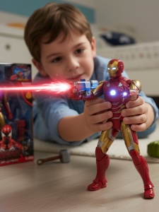 Figurina cu armura si lansator, lumini LED, 30 cm, model rosu auriu - Img 2