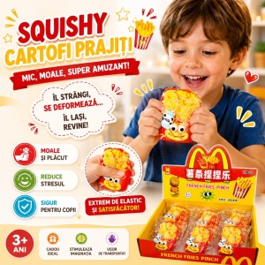 Jucărie Squishy Cartofi Prăjiți 7 cm – Antistres, Moale și Elastică, Model Fast Food Amuzant - Img 3