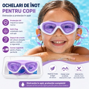 Ochelari de Inot pentru Copii Reglabili cu Dopuri de Urechi Silicon Anti-Fog UV mov - Img 2