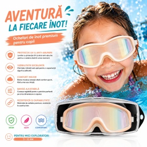 Ochelari de Înot Premium pentru Copii Alb cu Roz – Anti-aburire, Protecție UV, Bandă Reglabilă - Img 2