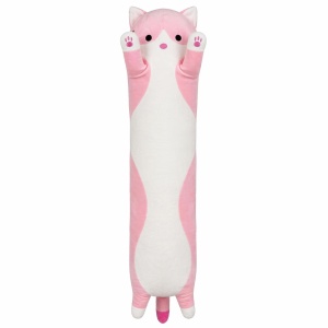Pisică de pluș roz 90 cm – pernă lungă moale, jucărie XXL pentru copii și decor