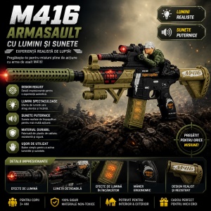 Pușcă de Jucărie M416 cu Lumini și Sunete, 50 cm – Armă de Asalt pentru Copii, Efecte Realiste, 3+ Ani - Img 3