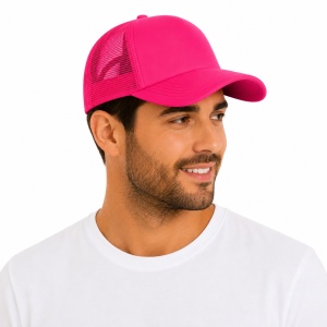 Sapca reglabila unisex cu plasa, roz neon, inchidere ajustabila si design casual - Img 3