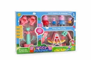 Set parc de distractii cu figurine purcelusi veseli si carusele, 42 cm - Img 2