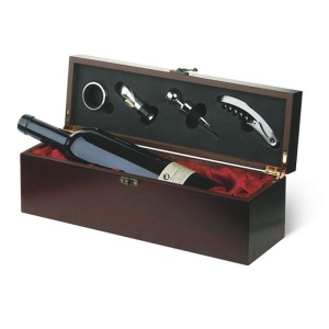Cutie din Lemn pentru 1 sticla de vin cu 4 accesorii ,E14090