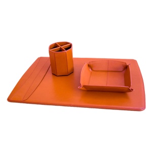 Set de birou din piele Roma Cognac 3 Piese, 50 x 37 cm - Img 1