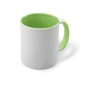 Cană ceramică 7076, 320 ml, albă cu interior verde lime