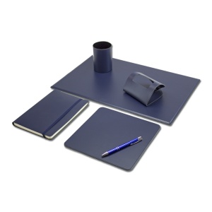 Set de birou cu 5 piese ,din piele regenerata,BASE018BL