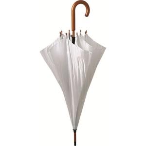 Umbrelă automată, Alb cu mâner lemn