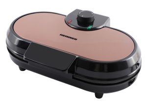 Aparat de facut gofre Heinner Copper Crown HWF-1000CR, 1000W, placi cu invelis antiaderent, Negru aramiu