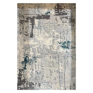 Covor Modern Abstract Gri cu Turcoaz, Fir Scurt 10 mm, Living si Dormitor, Antic 5644A