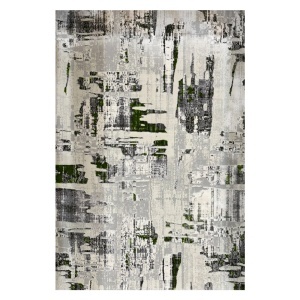 Covor Modern Abstract Gri cu Verde, Fir Scurt 10 mm, Living si Dormitor, Antic 6339B