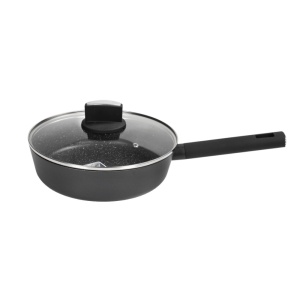 Cratita Zilan ZLN0898 Negru cu invelis din marmura, 5 straturi, 28 cm si maner fin la atingere, 3.9L