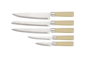 Set cutite 6 piese RETRO Zilan ZLN1610, Suport inclus, Otel inoxidabil 3CR13, Compatibil masina de spalat vase, Crem - Img 2
