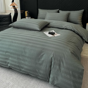 Set lenjerie de pat 100% bumbac, damasc, 6 piese, cu elastic, BUMBAC-5, 180x200 cm, Verde maslina