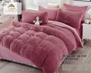 Set lenjerie de pat cocolino fluffy, 6 piese, CMR-3, 230x250 cm, Roz