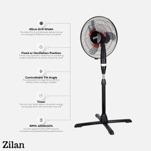 Ventilator cu picior ZILAN ZLN2331 - 16" (40cm), 60W, 3 viteze, palete duble - Img 5