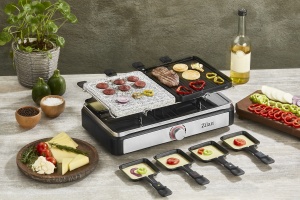 Gratar electric cu raclette Zilan ZLN8863, placa de piatra si placa de aluminiu, putere 1400 W, Gri - Img 3