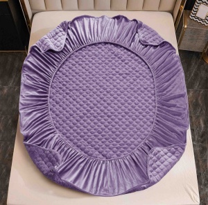 Husa tip topper din catifea + 2 fete de perna, M-CCL-3, 160x200 cm, Mov