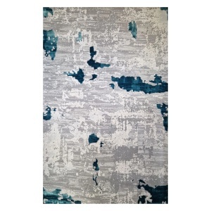 Covor Modern Abstract Gri cu Turcoaz, Fir Scurt 12 mm, Living si Dormitor, Antic 7558A