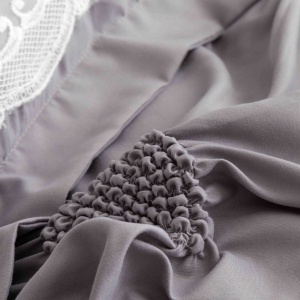 Lenjerie pat dublu, Inimi Brodate, 6 Piese, Finet Premium - Gri - Img 4