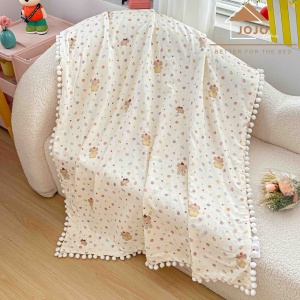 Patura pentru bebelusi si copii cu ciucurei, 100% bumbac, BBB-4, 100x150 cm, Crem - Img 2