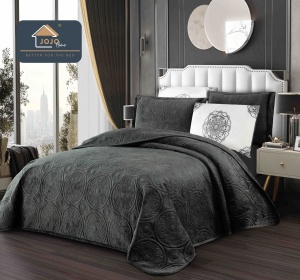 Set cuvertura catifea, 5 piese, XLC-1, 220x240 cm, Gri inchis