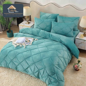Set lenjerie de pat catifea, 4 piese, cu elastic, PR-5, 180x200 cm, Turcoaz