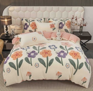 Set lenjerie de pat cocolino pufoasa, 4 piese, cu elastic, XHR-XL-10, 180x200 cm, Crem