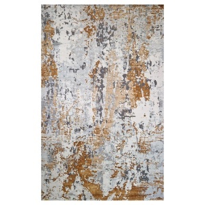 Covor Modern Abstract Gri cu Auriu, Fir Scurt 12 mm, Living si Dormitor, Antic 5575A