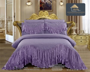 Cuvertura matlasata cu volanase si broderie, 3 piese, LC-4, 220x280 cm, Mov