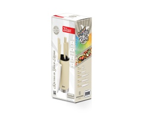Set cutite 6 piese RETRO Zilan ZLN1610, Suport inclus, Otel inoxidabil 3CR13, Compatibil masina de spalat vase, Crem - Img 3